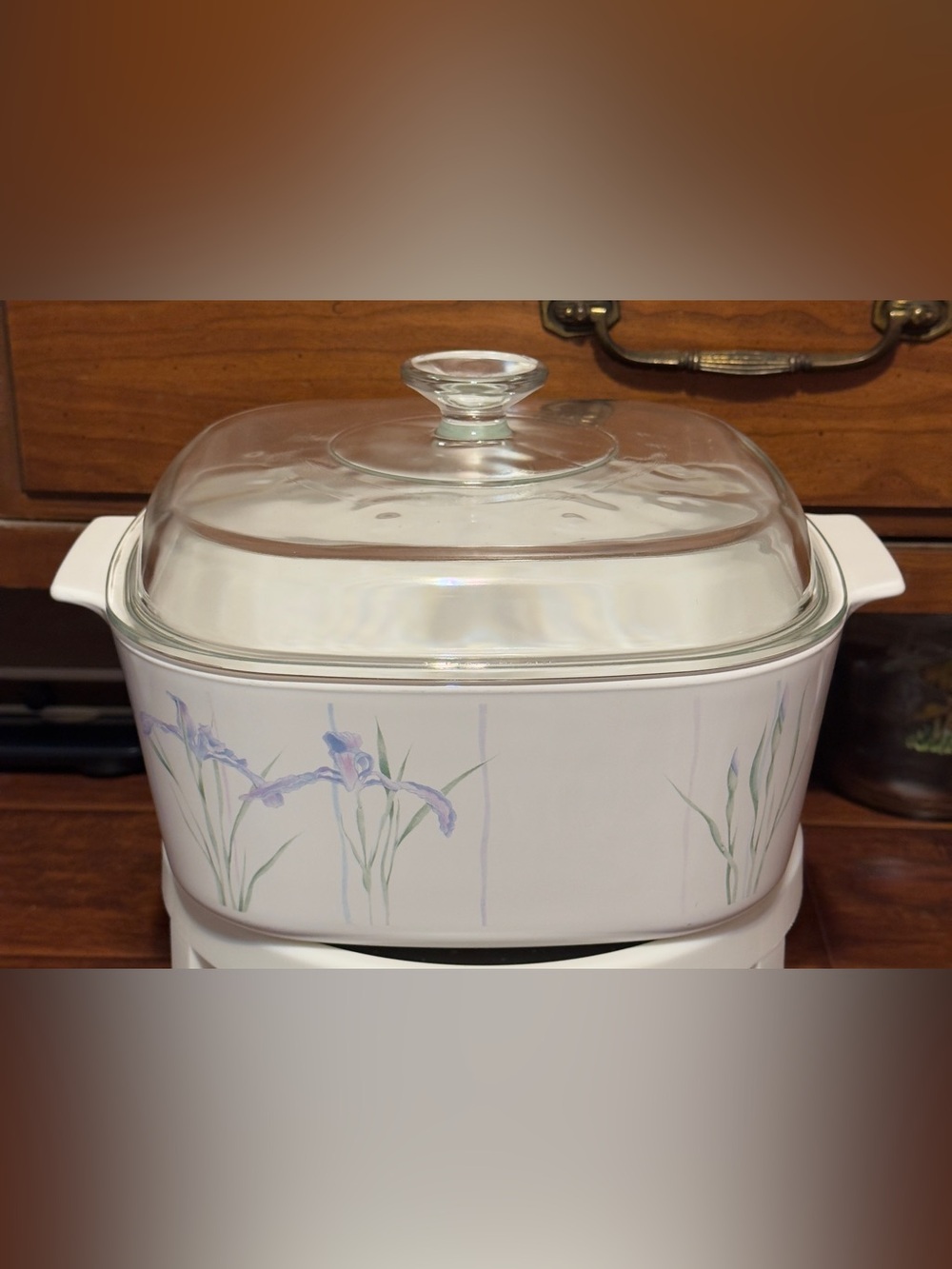CORNING WARE SHADOW IRIS 5 LITER SQUARE CASSEROLE DISH WITH GLASS LID